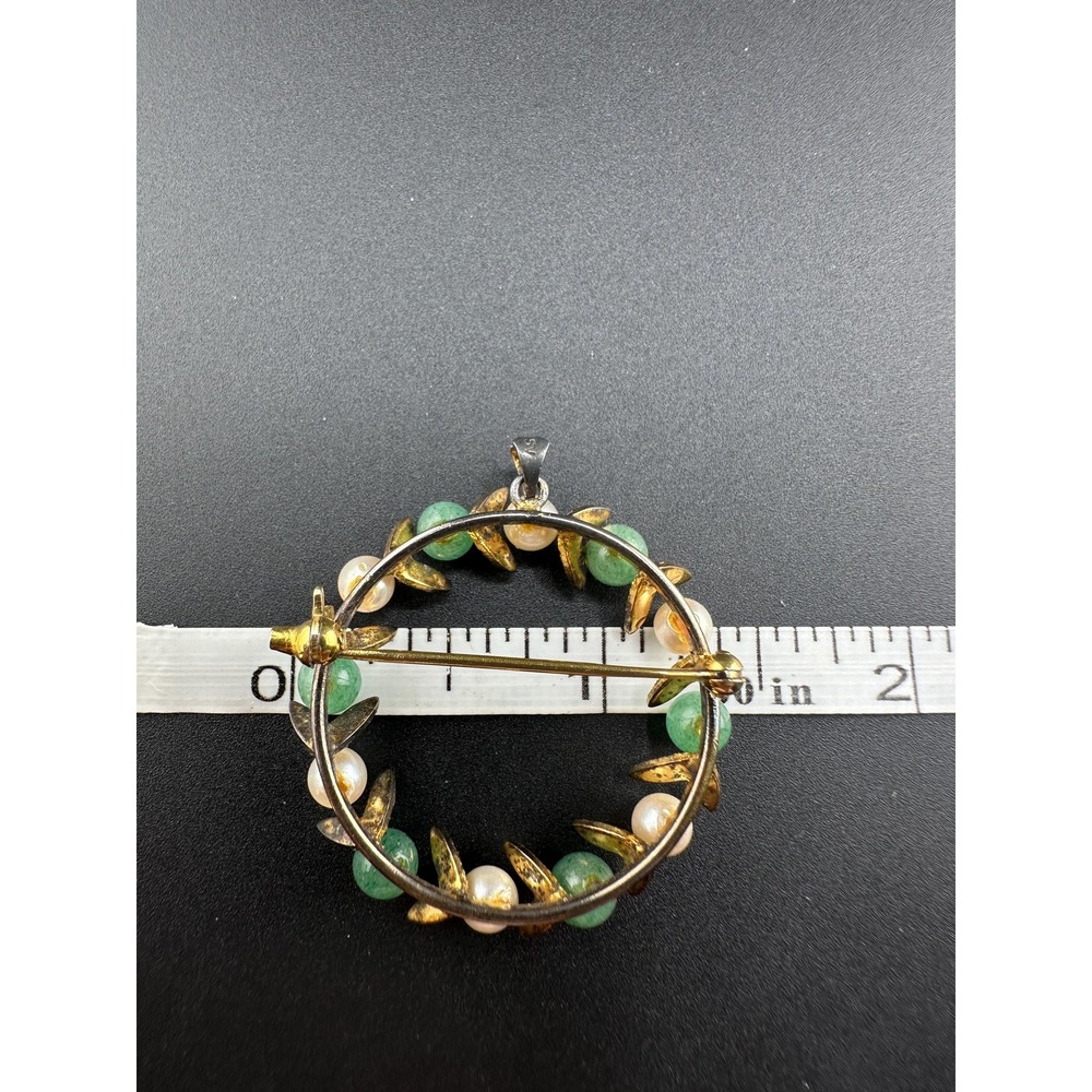 VTG 1940s 1950s Sterling Silver Jade Pearl Wreath Brooch Pendant - Picture 14 of 16